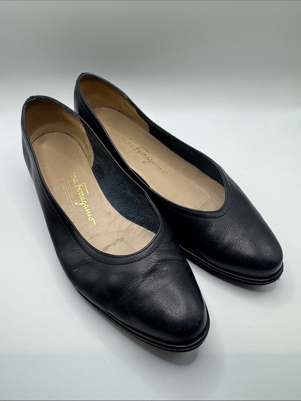 Salvatore Ferragamo Black Leather Slip-On Flats
